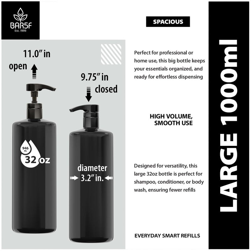 Bar5F 1-Liter BPA-Free Black Pump Bottles â€“ Refillable PET Plastic Dispensers for Shampoo, Conditioner & Body Wash with UV Shield Gloss Finish, Heavy-Duty 3-Pack - Image 2